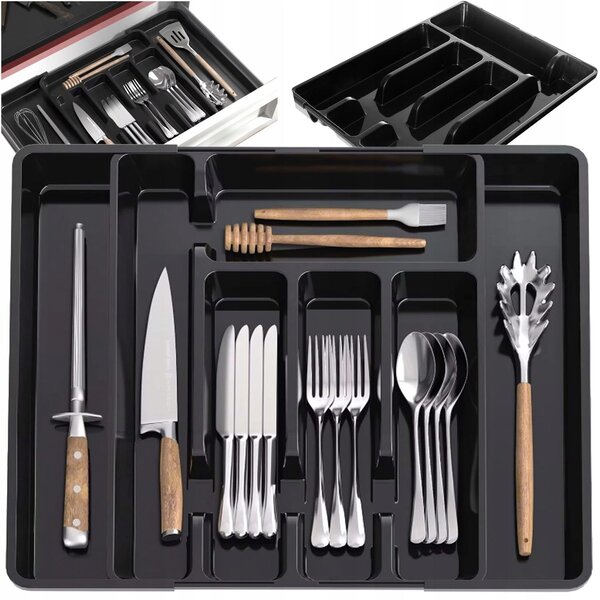 Podesivi organizator pribora za jelo za kuhinjske ladice do 44 cm crne