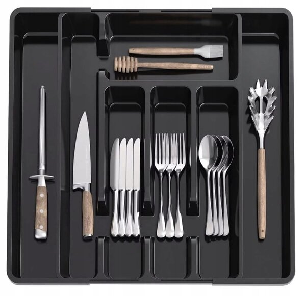 Podesivi organizator pribora za jelo za kuhinjske ladice do 44 cm crne