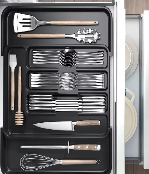 Podesivi organizator pribora za jelo za kuhinjske ladice do 44 cm crne