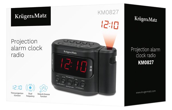 Laserska projekcijska budilica fm radioura crna
