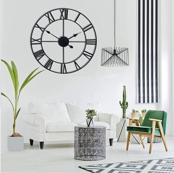 Metalni retro 3D zidni sat crni 60cm