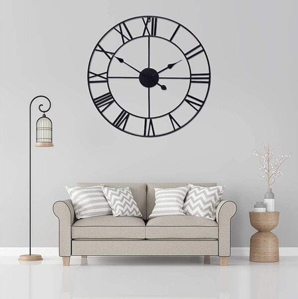 Metalni retro 3D zidni sat crni 60cm