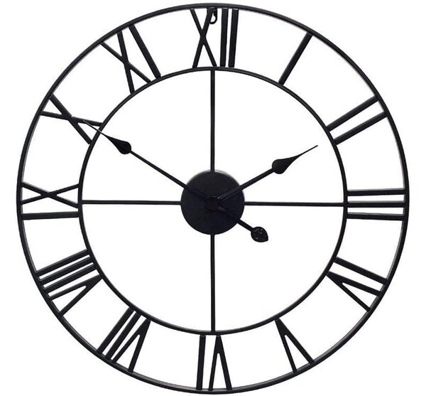 Metalni retro 3D zidni sat crni 60cm