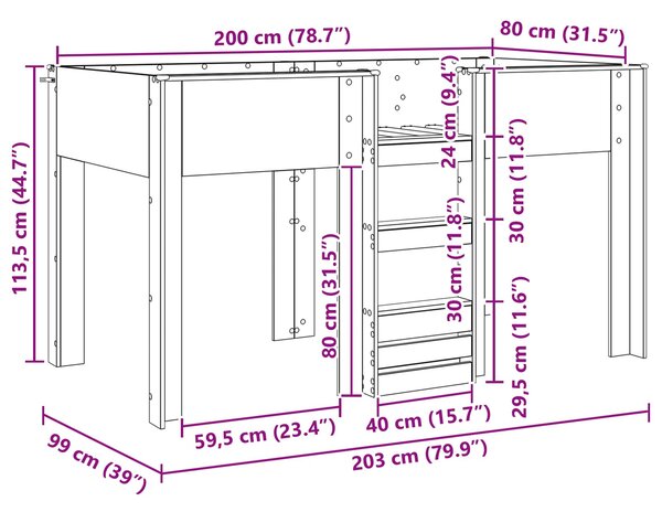 Krevet na kat za djecu Bijelo 80 x 200 cm Konstruirano drvo - Bijela / 80 x 200 cm