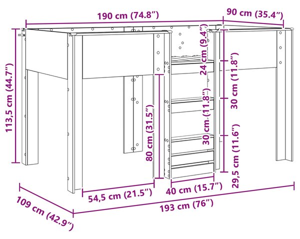 Krevet na kat za djecu s pohranom Umjetnički hrast 90 x 190 cm - Smeđa / 90 x 190 cm