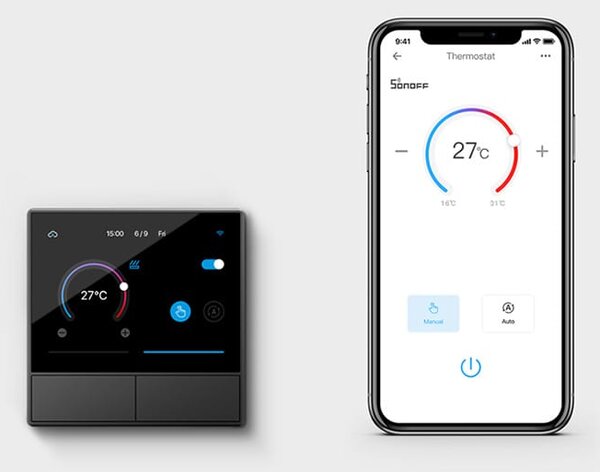 Zidni wifi prekidač i termostat lcd touch crni ewelink alexa google asistent