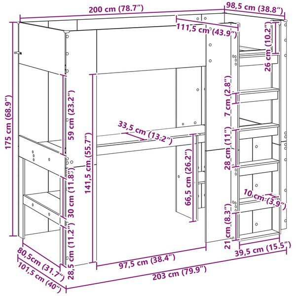 Okvir kreveta na kat s stolom Staro drvo 100 x 200 cm - Smeđa / 100 x 200 cm