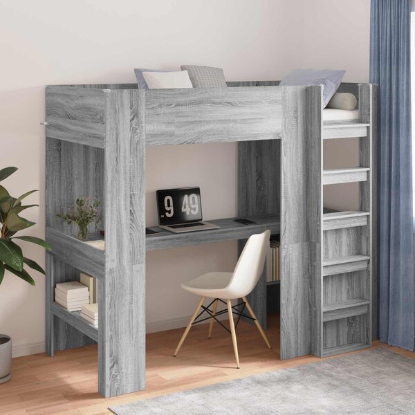 Okvir kreveta na kat s stolom Siva Sonoma 90 x 190 cm - Siva / 90 x 190 cm
