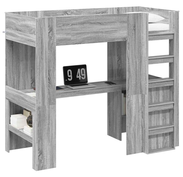 Okvir kreveta na kat s stolom Siva Sonoma 90 x 190 cm - Siva / 90 x 190 cm