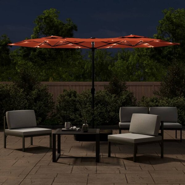 Dvostruki vrtni suncobran s LED svjetlima terakota 316 x 145 cm - Narančasta / N/A
