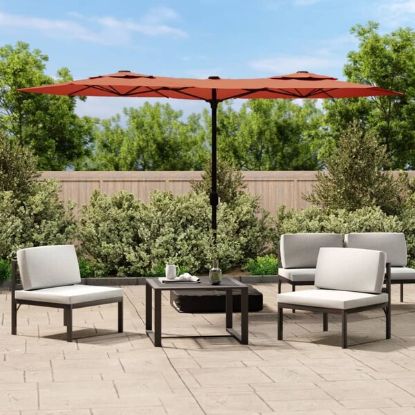 Dvostruki vrtni suncobran s LED svjetlima terakota 316 x 145 cm - Narančasta / N/A
