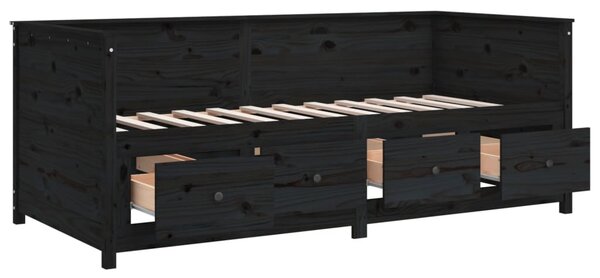 Dnevni ležaj crni 90 x 200 cm od masivne borovine - Crna / 90 x 200 cm