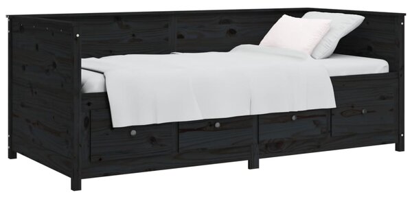 Dnevni ležaj crni 90 x 200 cm od masivne borovine - Crna / 90 x 200 cm