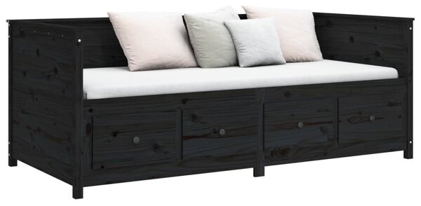 Dnevni ležaj crni 90 x 200 cm od masivne borovine - Crna / 90 x 200 cm