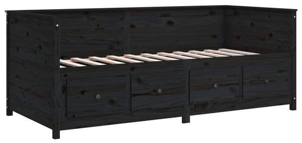 Dnevni ležaj crni 90 x 200 cm od masivne borovine - Crna / 90 x 200 cm