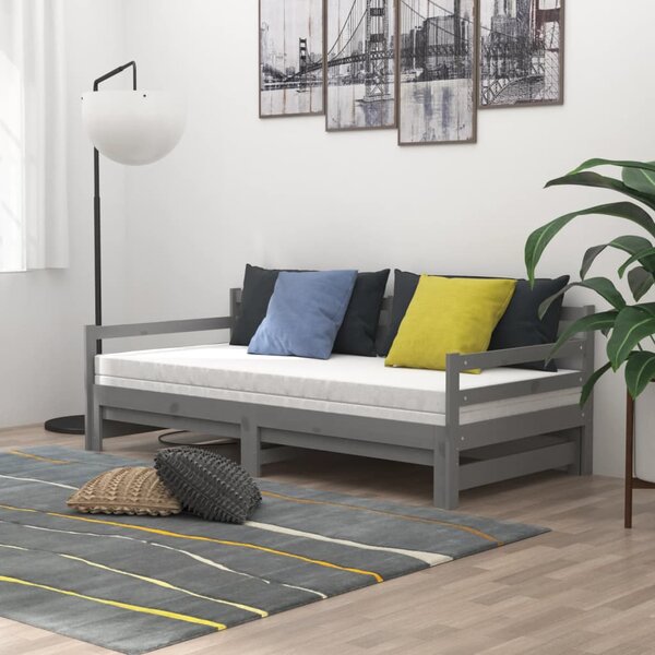 Dnevni ležaj na izvlačenje sivi od borovine 2 x (90 x 200) cm - Siva / N/A