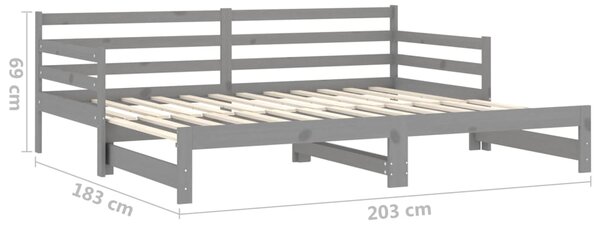 Dnevni ležaj na izvlačenje sivi od borovine 2 x (90 x 200) cm - Siva / N/A