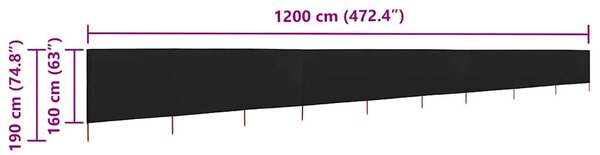 Vjetrobran s 9 panela od tkanine 1200 x 160 cm crni - Crna / 1200 x 160 cm