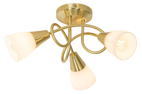 Klasična stropna svjetiljka zlatna s opalnim staklom 3 svjetla - Inez