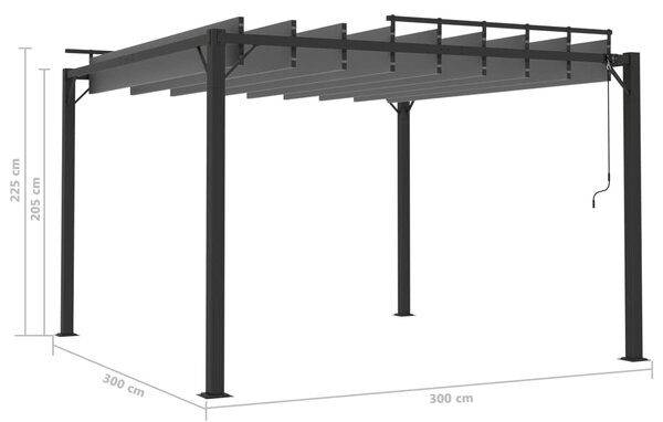 Sjenica s rešetkastim krovom 3x3 m antracit tkanina i aluminij - Antracitno siva / 3 x 3 m