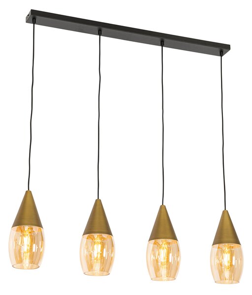 Moderna viseća lampa zlatna sa jantarnim staklom 4 svjetla - Kap