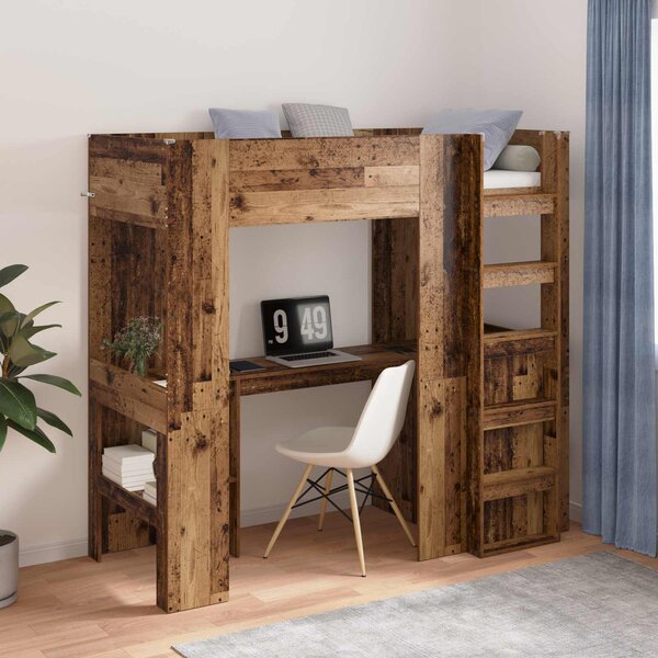 Okvir kreveta na kat s stolom s pohranom Staro drvo 75 x 190 cm - Smeđa / 75 x 190 cm