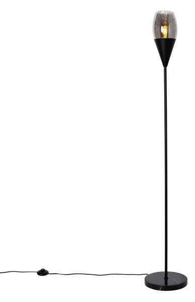 Moderna podna lampa crna sa dimnim staklom - Drop