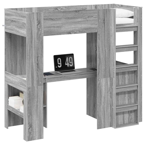Okvir kreveta na kat s stolom Siva Sonoma 75 x 190 cm - Siva / 75 x 190 cm