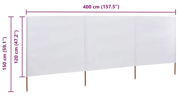 Vjetrobran s 3 panela od tkanine 400 x 120 cm bijeli - Bijela / 400 x 120 cm