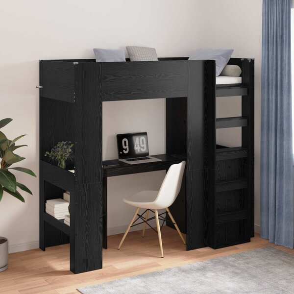 Okvir kreveta na kat s stolom s pohranom Crni hrast 75 x 190 cm - Crna / 75 x 190 cm