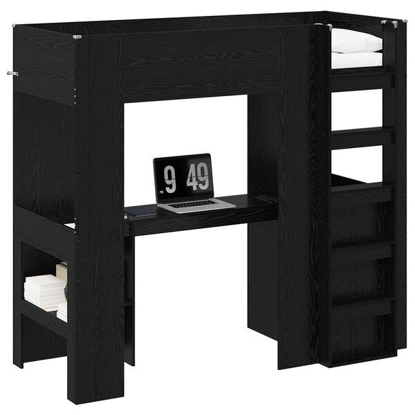 Okvir kreveta na kat s stolom s pohranom Crni hrast 75 x 190 cm - Crna / 75 x 190 cm