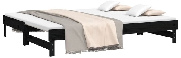 Dnevni ležaj na izvlačenje crni 2x(90x200) cm masivna borovina - Crna / 2x (90 x 200) cm