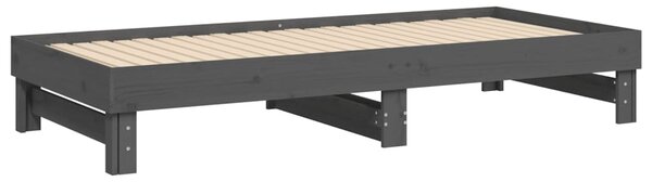 Dnevni ležaj na izvlačenje sivi 2x(90x200) cm masivna borovina - Siva / 2x (90 x 200) cm