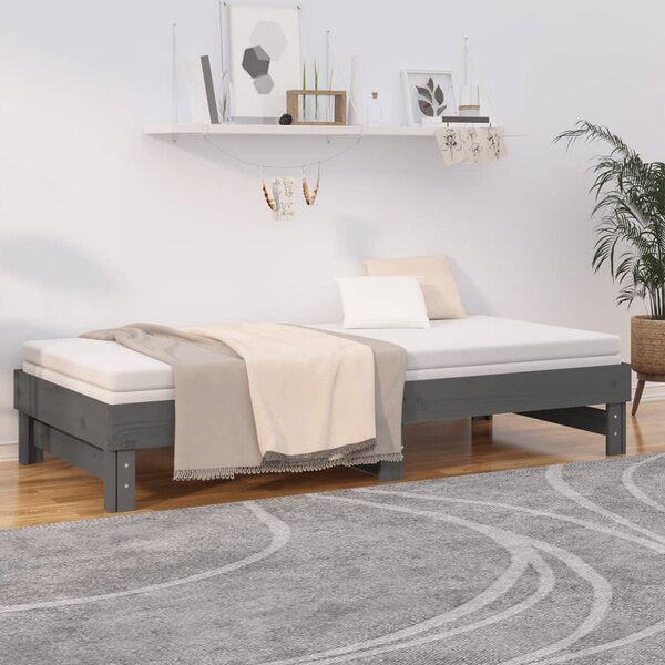 Dnevni ležaj na izvlačenje sivi 2x(90x200) cm masivna borovina - Siva / 2x (90 x 200) cm