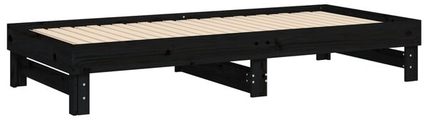 Dnevni ležaj na izvlačenje crni 2x(90x200) cm masivna borovina - Crna / 2x (90 x 200) cm