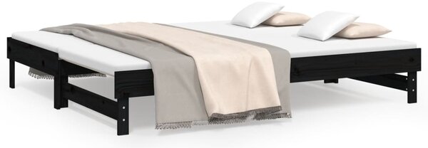 Dnevni ležaj na izvlačenje crni 2x(90x200) cm masivna borovina - Crna / 2x (90 x 200) cm