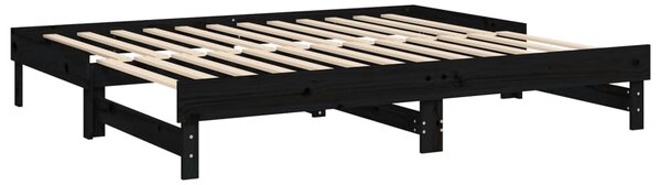Dnevni ležaj na izvlačenje crni 2x(90x200) cm masivna borovina - Crna / 2x (90 x 200) cm