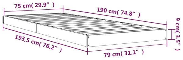 Okvir kreveta 75 x 190 cm mali od masivne borovine - Smeđa / 75 x 190 cm