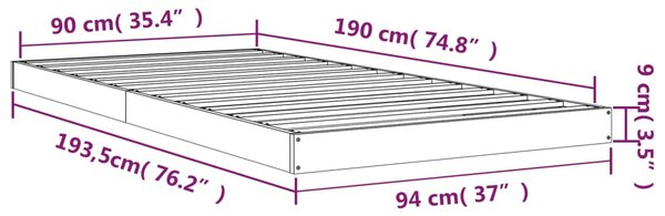 Okvir kreveta za jednu osobu 90 x 190 cm od masivne borovine - Smeđa / 90 x 190 cm