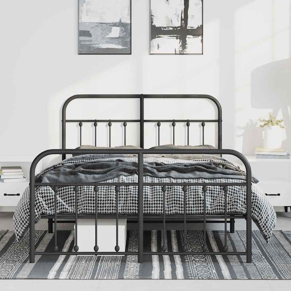 Metalni okvir kreveta uzglavlje i podnožje crni 135x190 cm - Crna / 135 x 190 cm