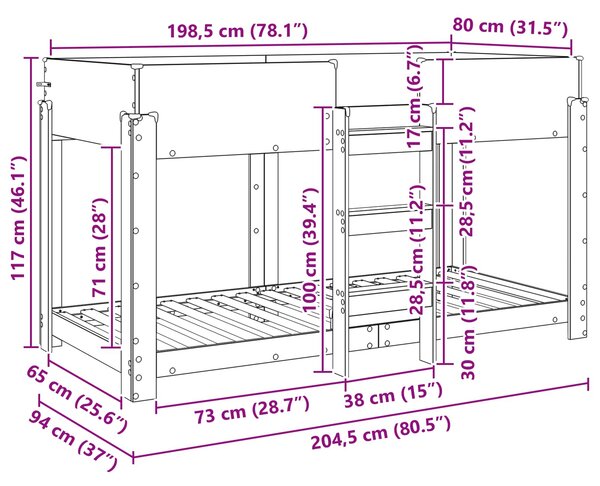 Krevet na kat za djecu Siva Sonoma 80 x 200 cm - Siva / 80 x 200 cm