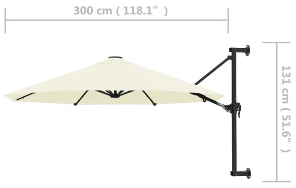 Zidni suncobran s metalnom šipkom 300 cm boja pijeska - Bež / N/A