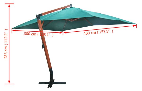 Konzolni suncobran Melia 300 x 400 zeleni - Zelena / N/A