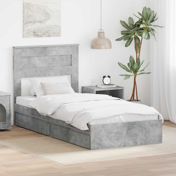 Krevet s od storage Betonski sivi 75 x 190 cm Konstruirano drvo - Siva / 75 x 190 cm