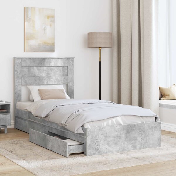 Krevet s od storage Betonski sivi 75 x 190 cm Konstruirano drvo - Siva / 75 x 190 cm