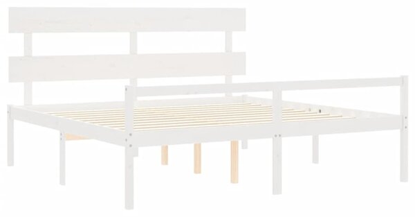Krevet za starije s uzglavljem bijeli bračni od masivnog drva - Bijela / 180 x 200 cm