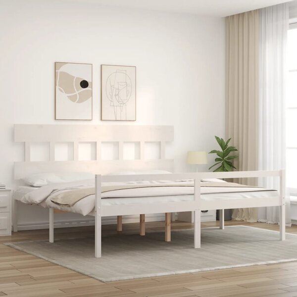 Krevet za starije s uzglavljem bijeli 200x200 cm masivnog drva - Bijela / 200 x 200 cm