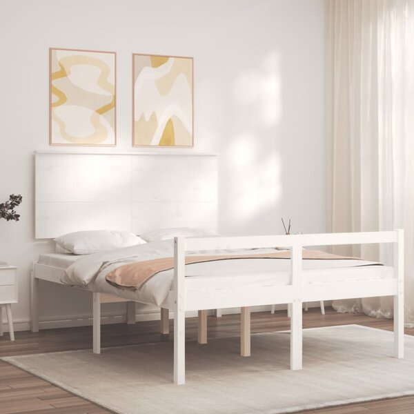 Krevet za starije s uzglavljem bijeli 120x200 cm masivnog drva - Bijela / 120 x 200 cm