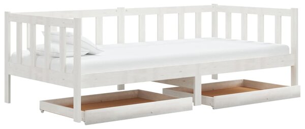Dnevni ležaj s ladicama 90 x 200 cm bijeli od masivne borovine - Bijela / N/A