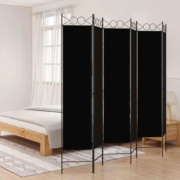 Paravan - Sobna pregrada s 6 panela crna 240x200 cm od tkanine
